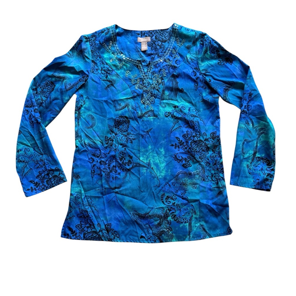 Chico’s Women’s Blue Sequin Shirt Size 0